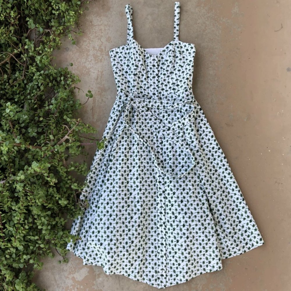 Milly Palm Tree Cotton Front Tie Midi Tea Dress - Picture 2 of 4